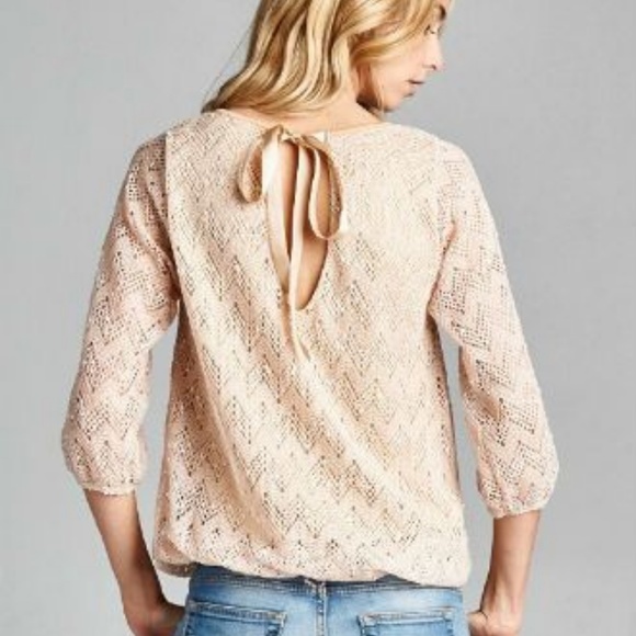Route 3 Tops - LAST ONE Crochet chevron Bubble Hem Top